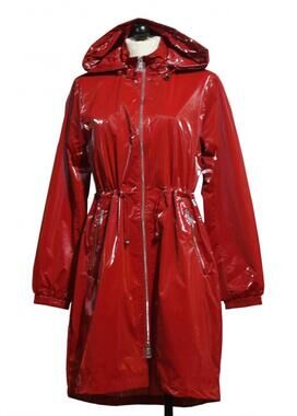 NEW NIKKI JONES women's shiny long sleeves rain jacket in cranberry
